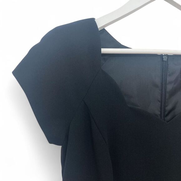 Virgo Dress 6P Petite Black Scallop Neck Sheath Cap Sleeve Cocktail Bodycon ✨ - Picture 7 of 14